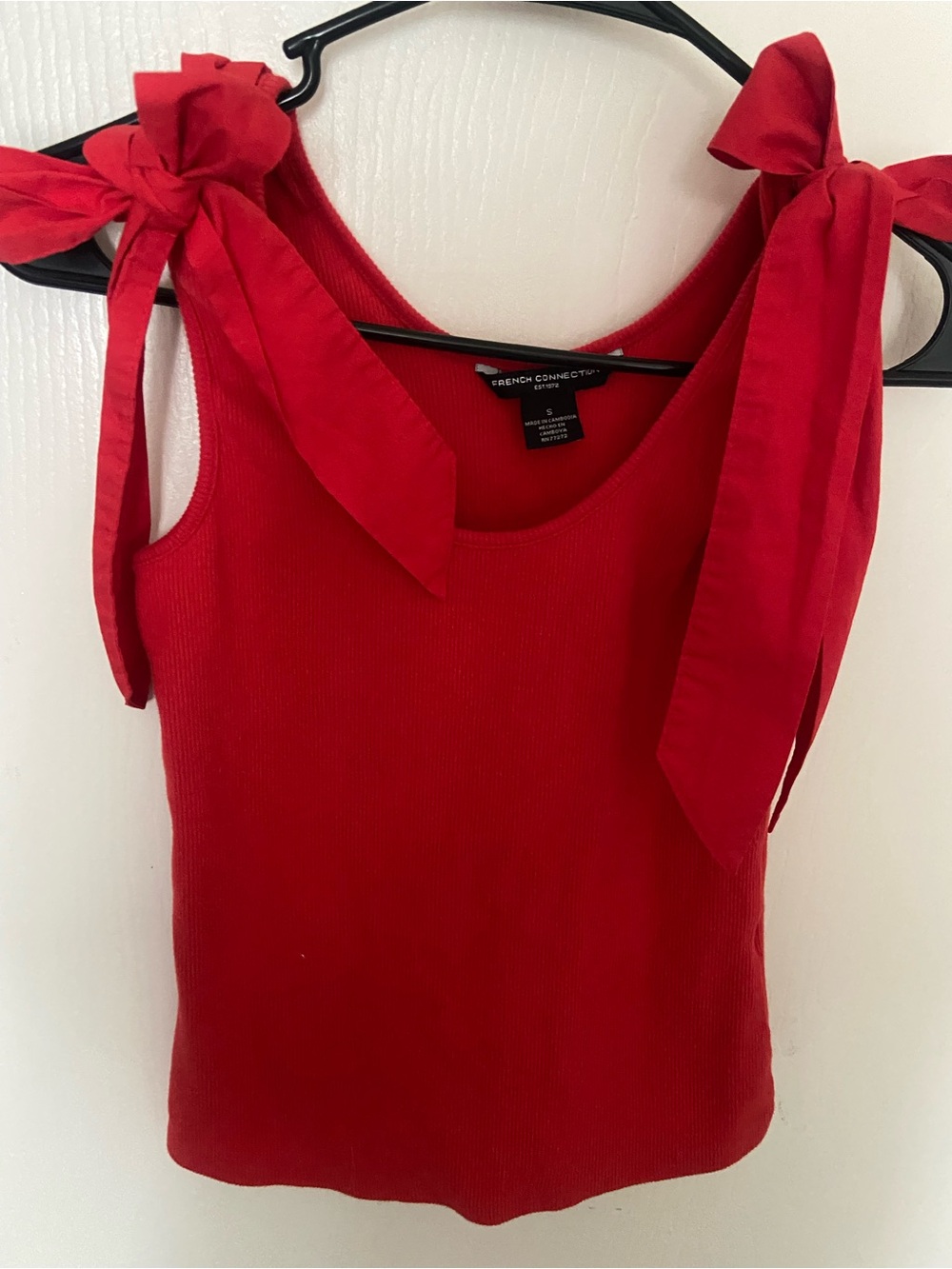 French Connection Bright Red Tie-Shoulder Ribbed Tank